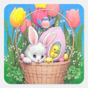 Retro vintage Esater bunny Vacances autocollant
