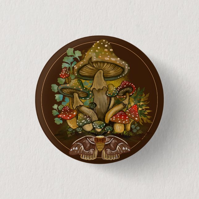 Retro Vintage Farben Pilz & Modekunst Button (Vorderseite)