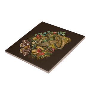 Retro Vintage Farben Pilz & Modekunst Fliese