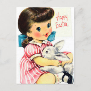 Retro vintage fille Pâques lapin carte postale