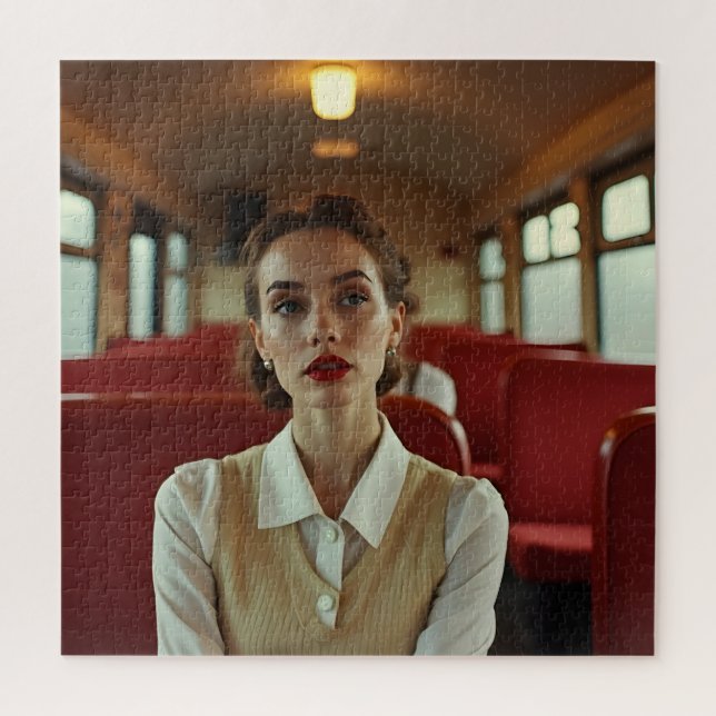 Retro Vintage-Frau im Zug (Vertikal)