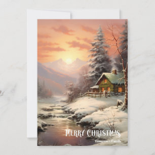 Retro Vintage, gemütliche Winternachtszene Feiertagskarte