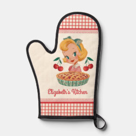Retro Vintage Gingham Red Cherry Pie Ofenhandschuh