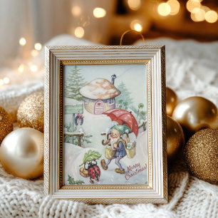 Retro-Vintage-Gnom & Marienkäfer-Weihnachtsgruß Postkarte