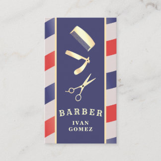 Retro Vintage Gold Friseurwerkzeuge Rot Blau Rabat Visitenkarte