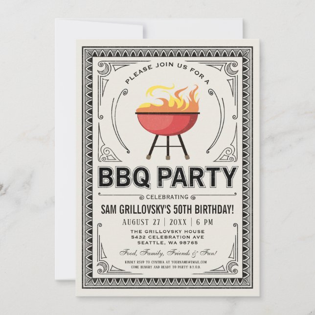 Retro Vintage GRILLEN Party Einladungen (Vorderseite)