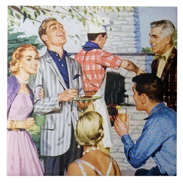 Retro Vintage Grillen Party täglich Fliese (Vorderseite)