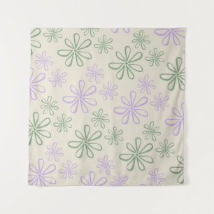 Retro Vintage Grün Lila Kleines Blumenmuster Wandteppich