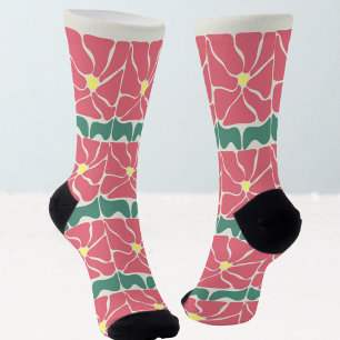 Retro Vintage Grün Rot Floral Socken