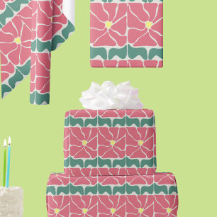 Retro Vintage Grün Rote Blumengeschenkverpackungsp Geschenkpapier