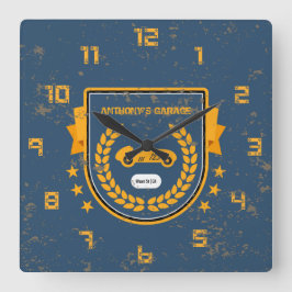 Retro Vintage Grunge Garage Quadratische Wanduhr