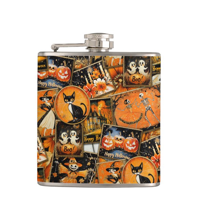 Retro Vintage Halloween Fun Collage Flachmann (Vorderseite)