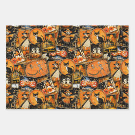 Retro Vintage Halloween Fun Collage Geschenkpapier Set