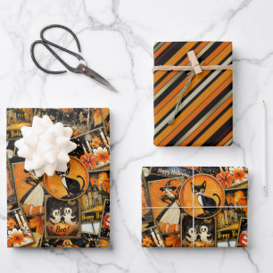 Retro Vintage Halloween Fun Collage Geschenkpapier Set