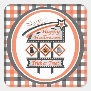 Retro-Vintage-Halloween-Schild – Süßes oder Saures Quadratischer Aufkleber