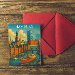 Retro Vintage Hamburg Deutschland Elbphilharmonie Postkarte