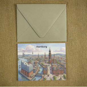 Retro Vintage Hamburg Stadtpanorama Postkarte