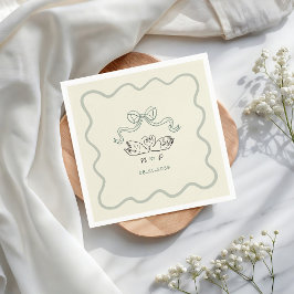 Retro Vintage Hand Drawn Swan Stripes Wedding Serviette