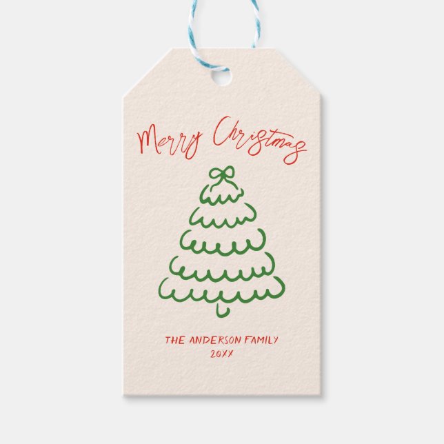 Retro Vintage Hand gezeichnete Bow Tree Einzigarti Geschenkanhänger (Vorderseite)