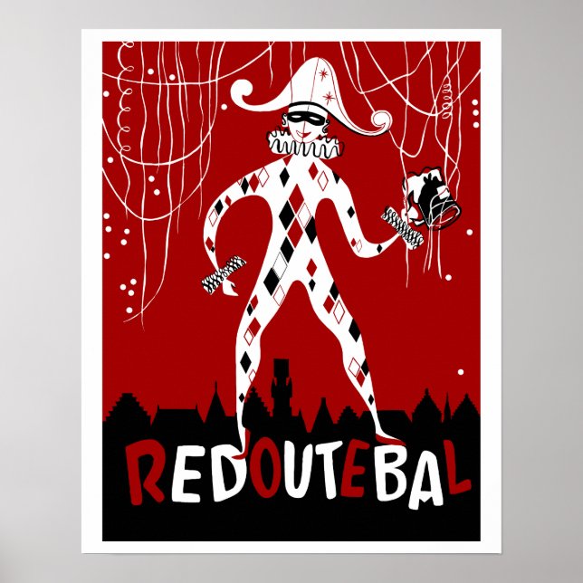 Retro Vintage Harlequin Clownmusikdecke Poster (Vorne)