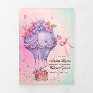 Retro-Vintage-Heißluftballon-Hochzeit Tri-Fold Ein Dreifach Gefaltete Einladung