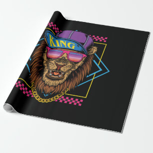 Retro Vintage Hip Hop Löwe trägt Snapback Illustra Geschenkpapier