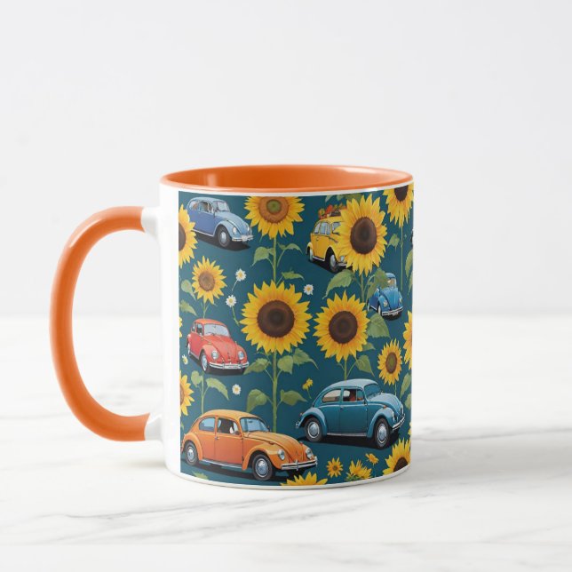 Retro Vintage Hippie Käfer Bug Cars & Sonnenblumen Tasse (Links)