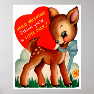 Retro-Vintage-Hirsch-Feiertags-Valentinsgrußposter Poster
