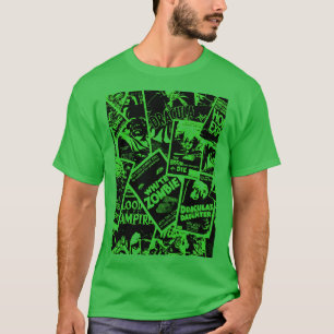 Retro Vintage Horrorfilme Collage grüner Junge T-Shirt