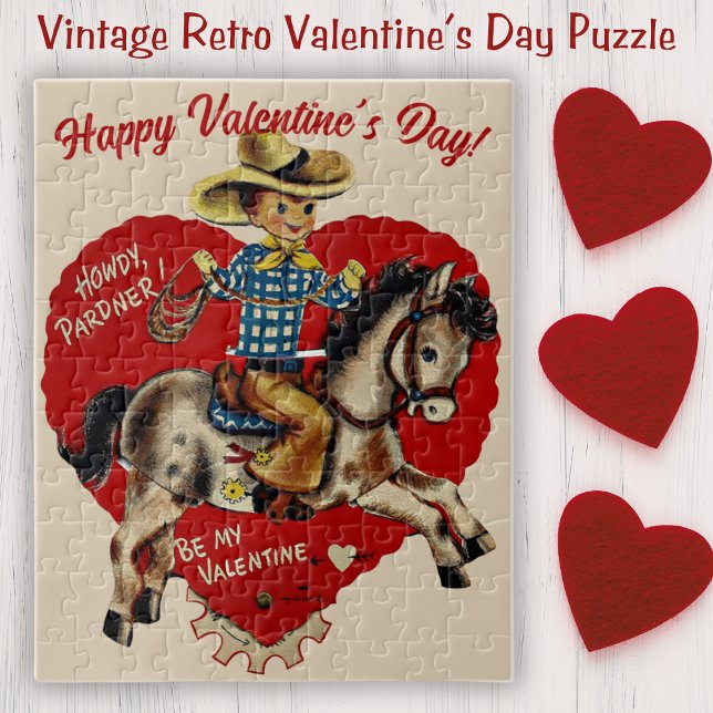 Retro Vintage Howdy Pardner Valentinstag (Retro Vintage Howdy Pardner Valentine's Day Jigsaw Puzzle)