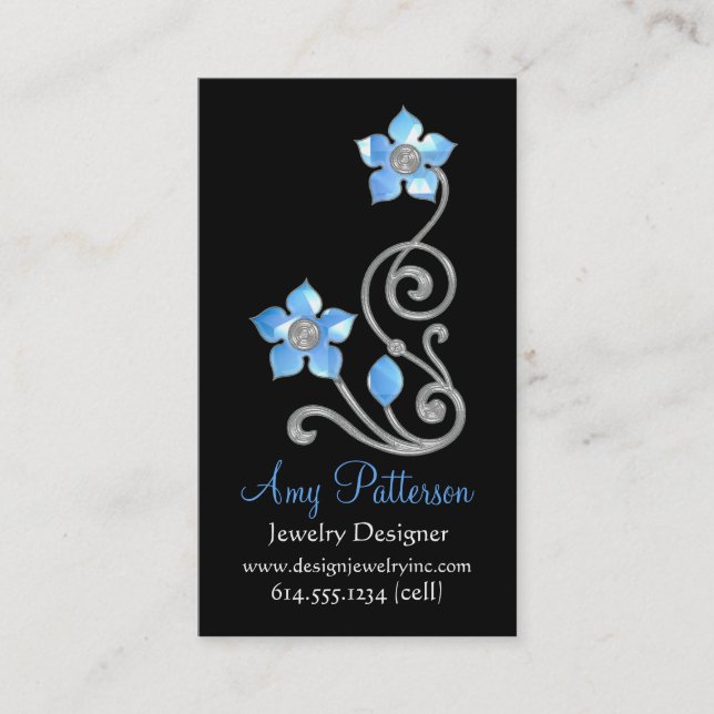 Retro Vintage Jeweled blaue Visitenkarte (Vorderseite)