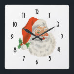 Retro Vintage Jolly Santa Claus Christmas Quadratische Wanduhr<br><div class="desc">A clock with a festive retro picture. Jolly old Santa Claus with his red rosy cheeks and warm friendly smile. A bit of old school nostalgia for the old timers,  this image brings backs memories of the celebrations from Christmas past.</div>