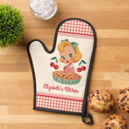 Retro-Vintage-Karo Roter Kirschkuchen Ofenhandschuh