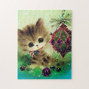 Retro Vintage Kitty Weihnachtsfest Puzzle