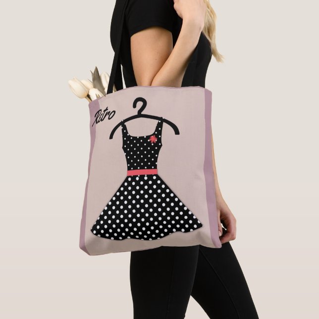 Retro Vintage Kleidung Polka Punkte Schwarz-weiße  Tasche (Von Nahem)