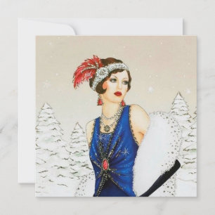 Retro Vintage Kunst Deko Dame hinzufügen Feiertagskarte