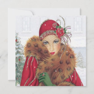 Retro Vintage Kunst Deko Lady fügen Text Weihnacht Feiertagskarte