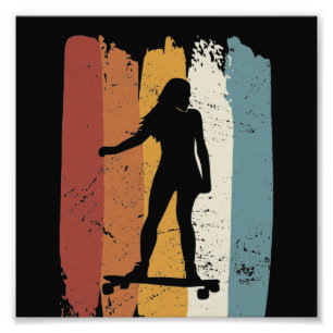 Retro Vintage Longboard Mädchen Fotodruck