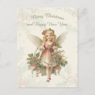 Retro Vintage Mädchen Engel Weihnachten Stechpalme Postkarte