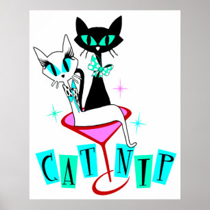 Retro Vintage MCM Atomkatze CatNip Poster