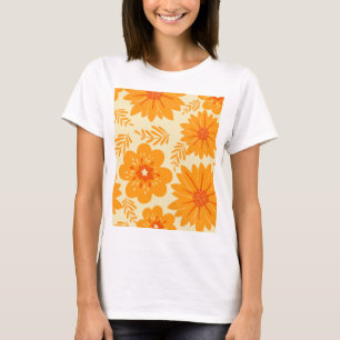 Retro Vintage Mitte Jahrhundert Orange Blumenmuste T-Shirt
