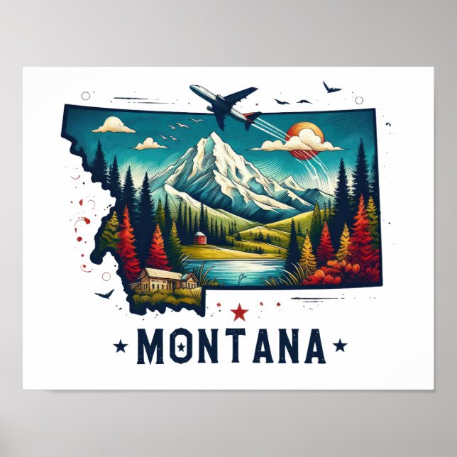 Retro Vintage Montana Staatskarte Poster (Vorne)