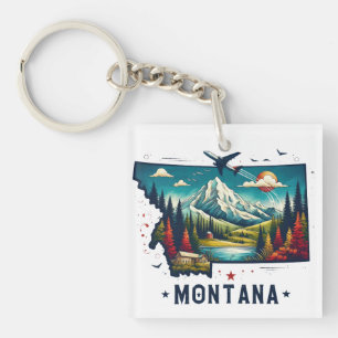 Retro Vintage Montana Staatskarte Schlüsselanhänger