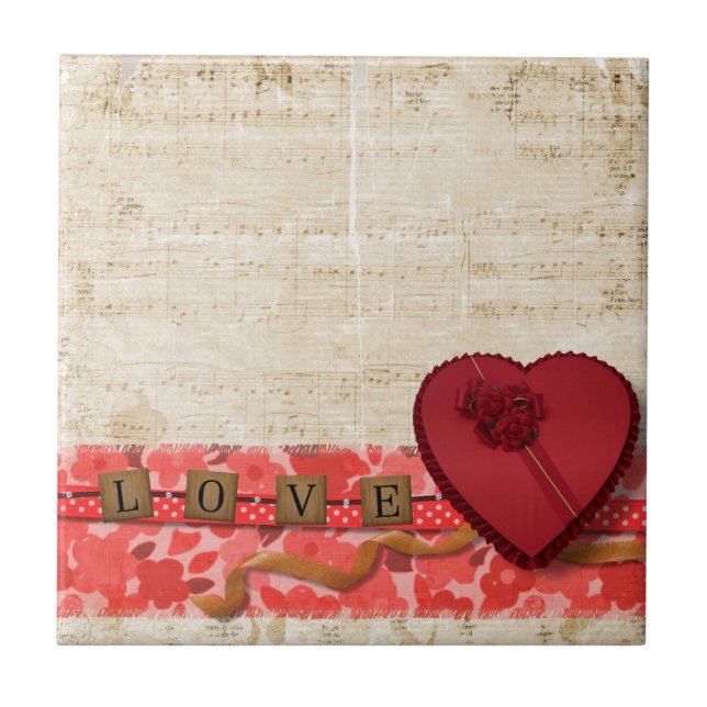 Retro Vintage Musiknote-Blatt-Kunst Fliese (Vorderseite)