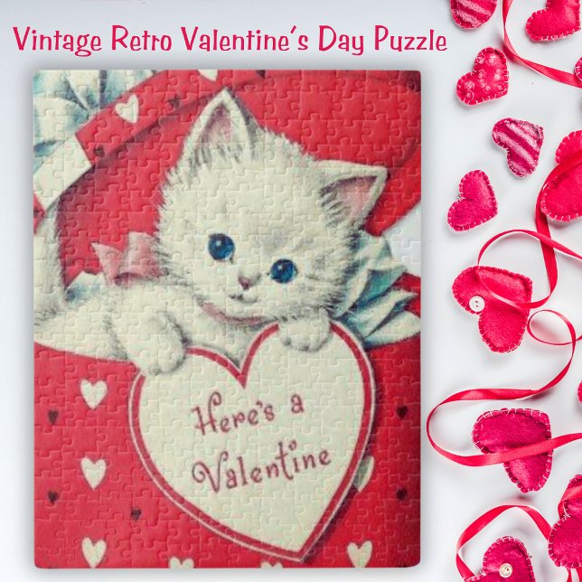 Retro Vintage Niedliche Kitten Valentinstag (Retro Vintage Cute Kitten Valentine's Day Jigsaw Puzzle)