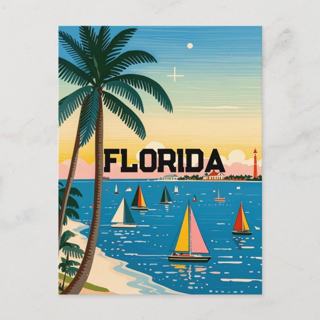 Retro-Vintage Palme Florida Postkarte (Vorderseite)