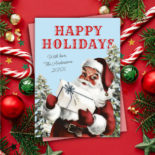 Retro Vintage Père Noël avec cadeau Carte de vacan