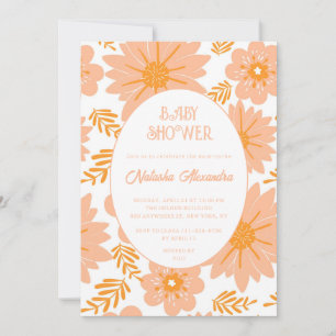 Retro Vintage Pfirsich Flaum Orange Blumenmuster Einladung