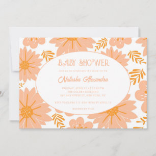 Retro Vintage Pfirsich Flaum Orange Blumenmuster Einladung