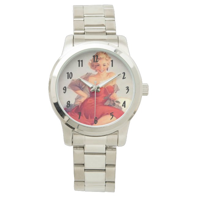 Retro Vintage Pinups Armbanduhr (Vorderseite)